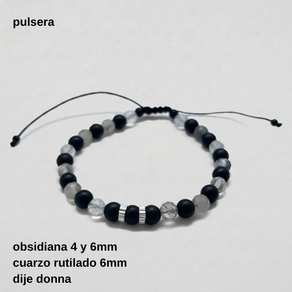 Producto - PULS.HOMB.FP - Pulsera regulable obsidiana y cuarzo rutilado 6mm (DÓLAR)