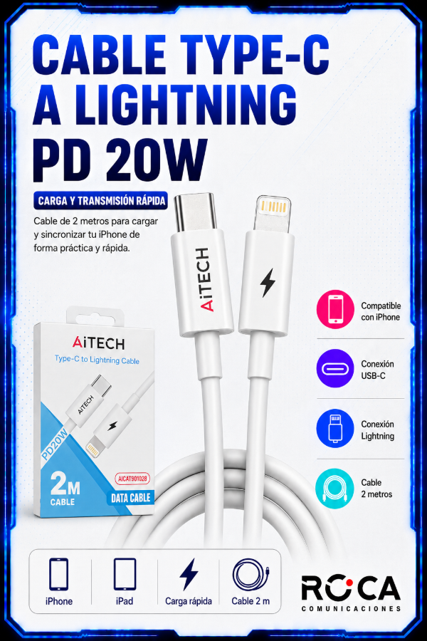 Producto - Cable AiTech Type-C a Lightning 2M PD 20W