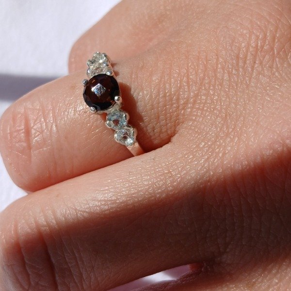 Producto - Anillo plata 925 Cuarzo ahumado y Topacio claro n17 - 6