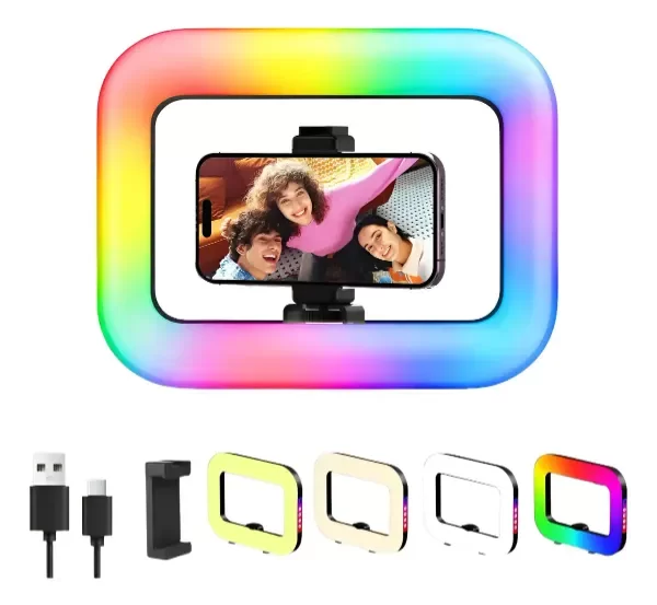 Producto - Aro De Luz Cuadrado Celular 20w Batería Recargable Portátil RGB
