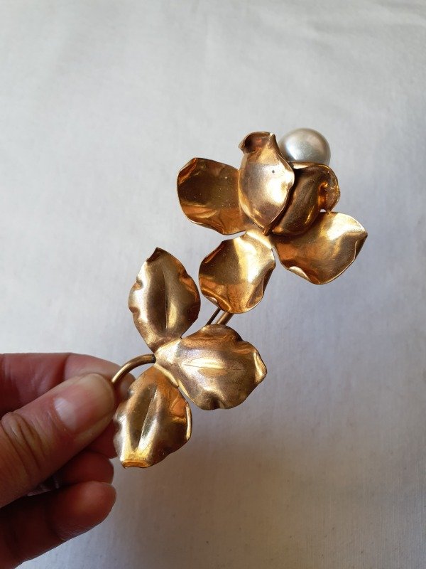 Producto - Broche 40s Jardín de Oro - Rosa con Perla - 1