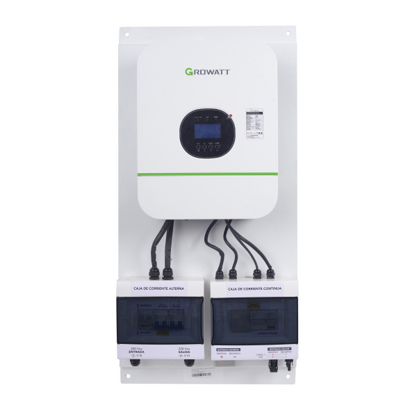 Producto - Kit completo Inversor-Regulador Growatt SPF 3000TL HVM48 + Panel de protecciones
