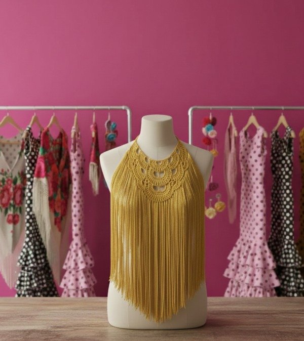 Producto - Collar De Flecos De Seda XL Amarillo Dorado