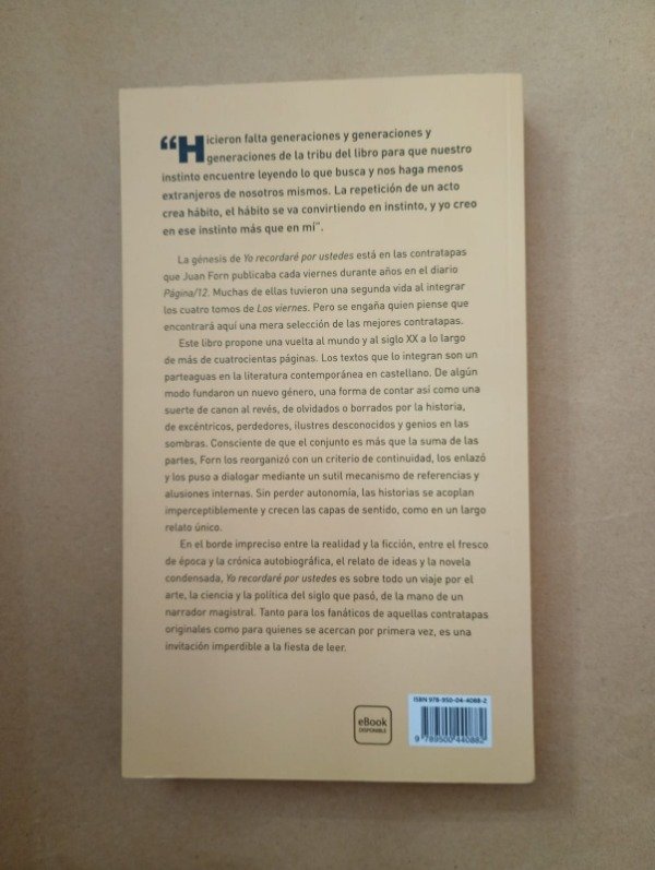 Producto - Yo recordaré por ustedes - Juan Forn - Emecé 2023 - 1