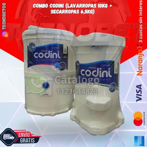 Producto - COMBO CODINI (LAVARROPAS 10KG, SECARROPAS 6,5KG)