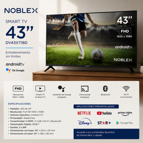 Producto - SMART TV NOBLEX 43" LED ANDROID TV DV43X7180