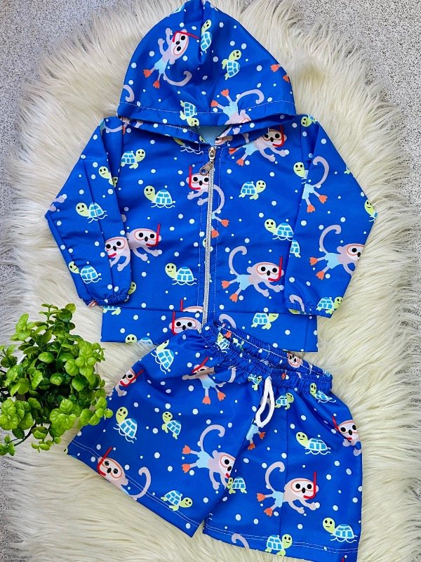 Producto - CONJUNTO ROMPEVIENTO MONITO AZUL (CAMPERA + SHORT)