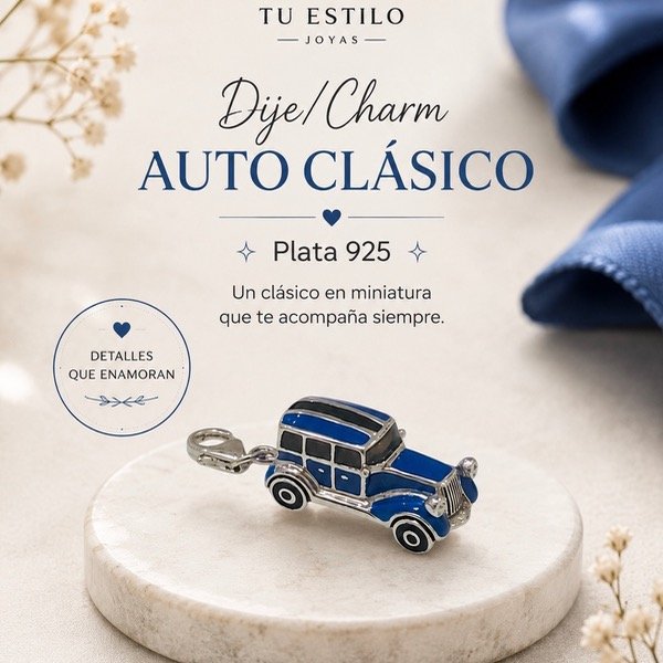 Producto - Dije con ganchito Auto Clásico Azul Plata 925