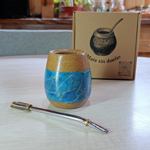 Producto - Mate de Algarrobo imitación piedra preciosa