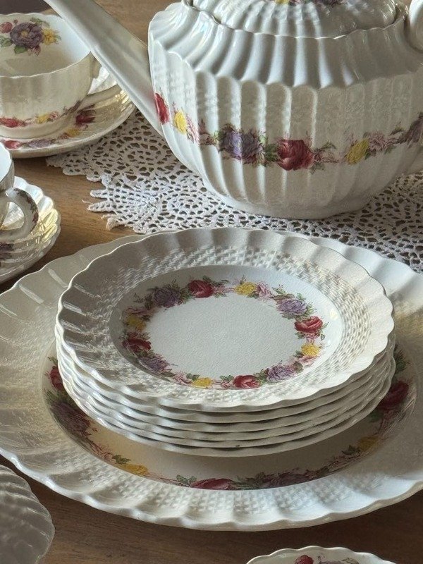 Producto - Juego de té de loza inglesa Copeland Briar Rose