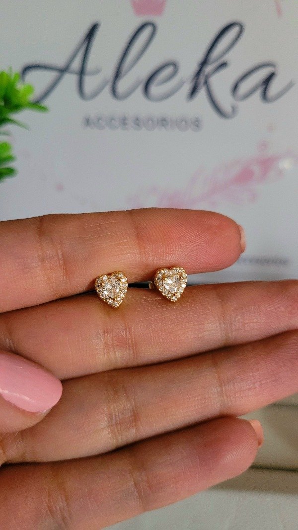 Producto - Aros corazón con zirconias y strass dorados - 3