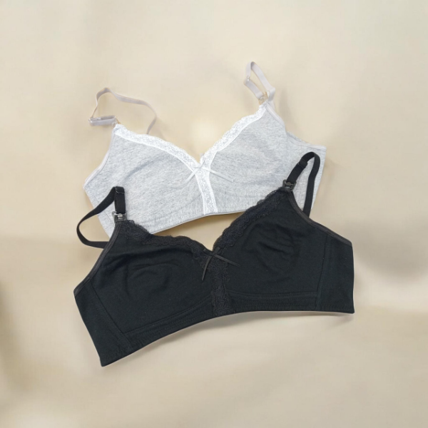 Producto - Corpiño para amamantar con puntilla. Negro/Gris