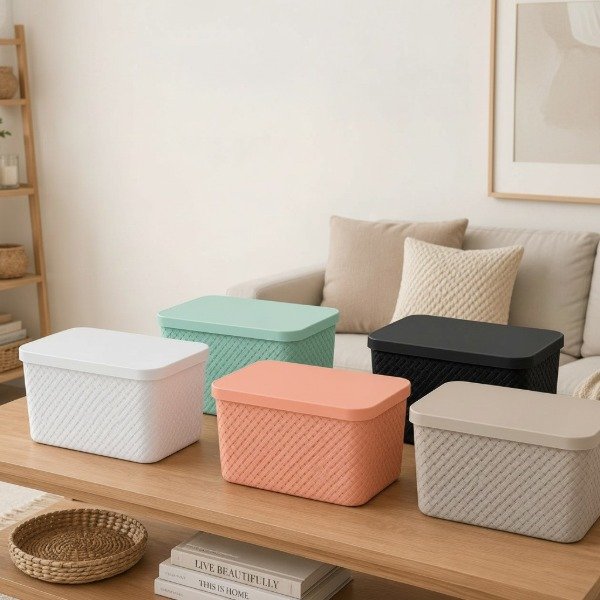 Producto - CAJA ORGANIZADORA SIMIL RATTAN CON TAPA 27 X 18 X 12,5 - 7