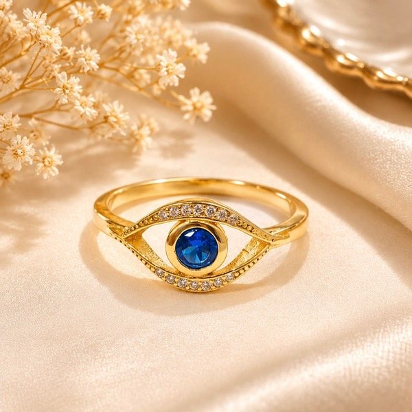 Producto - Anillo ojo turco cubic azul en Plata 925 Dorado