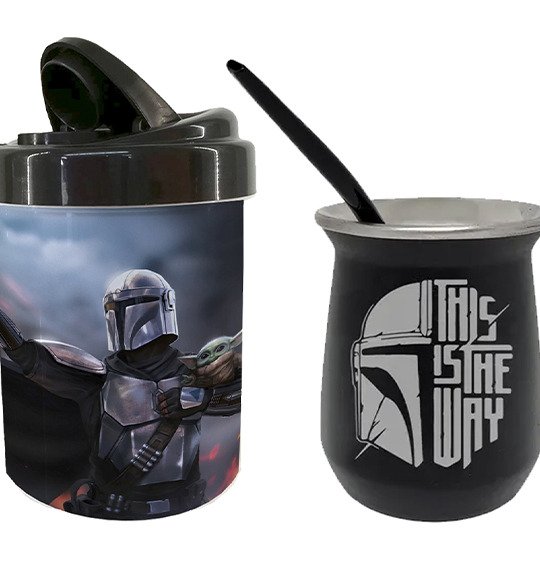 Producto - Mate De Acero Pack Mandalorian Grabado Y Bombilla + Yerbero