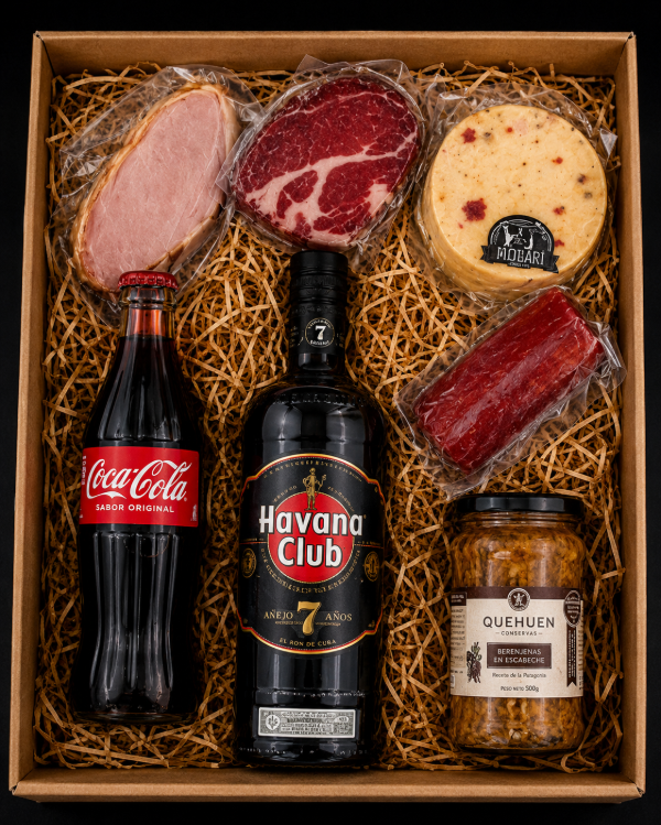 Producto - Caja de Regalo Havana Club 7 Años con Vaso y Picada Gourmet Malecon Urquiza