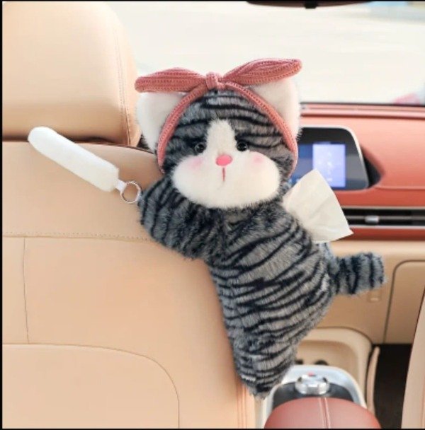 Producto - SOPORTE PARA AUTO, DE PAÑUELOS, GATITO GRIS