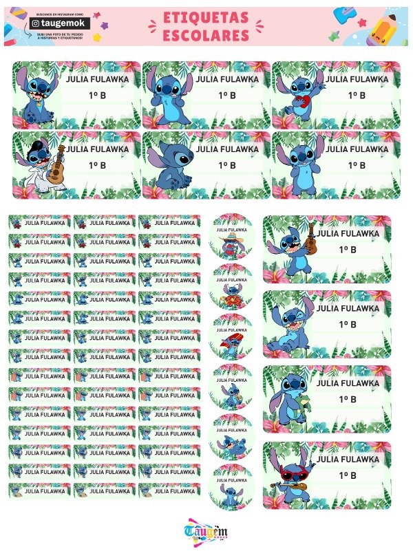 Producto - Etiqueta Escolar en Papel Autoadhesivo - Stitch