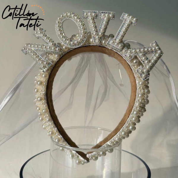 Producto - VINCHA NOVIA PERLAS CON VELO BLANCO
