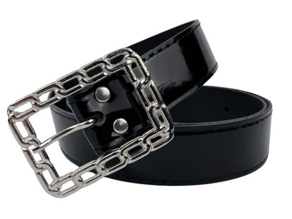 Producto - 105cm Cinto Rectangular Encadenado Charol Negro