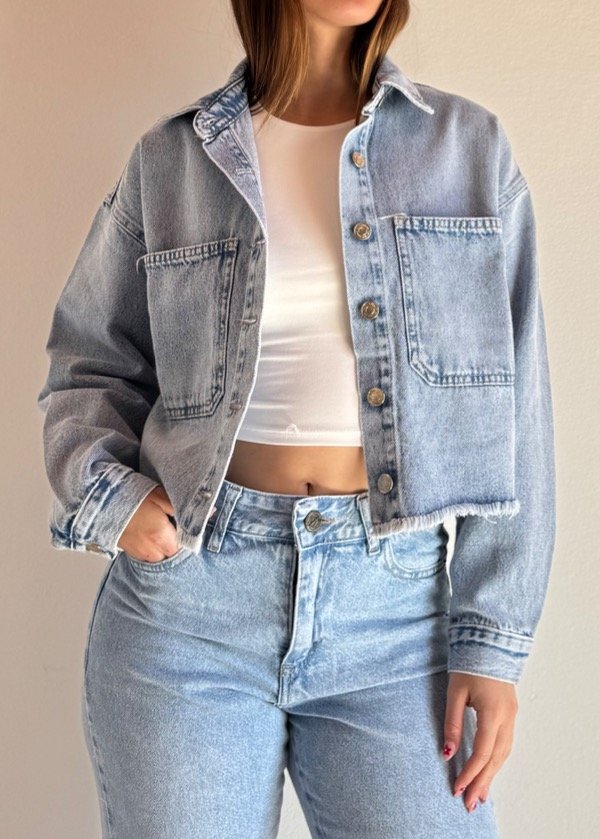 Producto - Campera Crop Emma (Celeste)