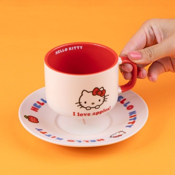Producto - Set de taza y plato de cerámica HELLO KITTY (MINISO OFICIAL)