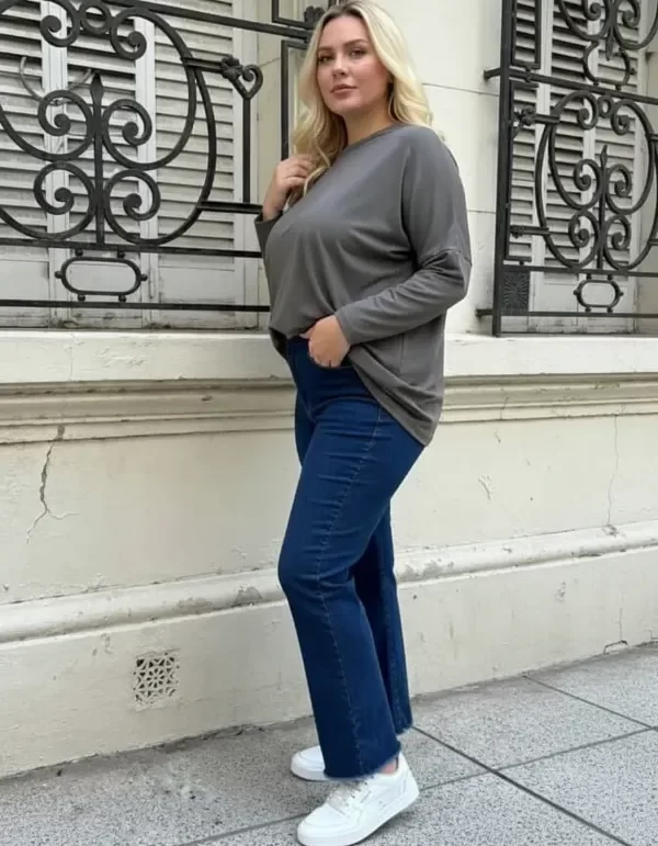 Producto - Jean Azul Mujer Recto Elastizado -Transferencia 59.000 - Desflecado 42 al 54