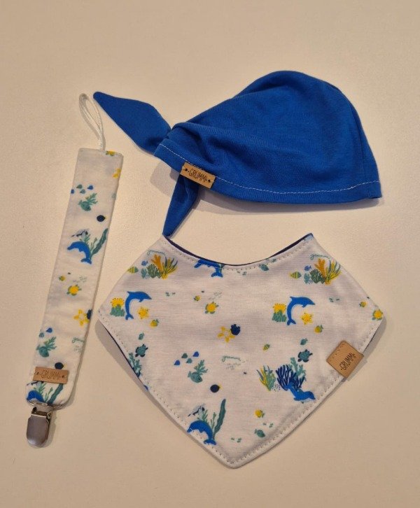 Producto - Babero + Turbante + Portachupete de tela