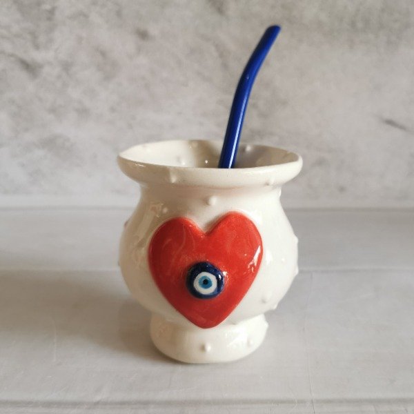 Producto - Mate + bombilla Corazón ojo turco