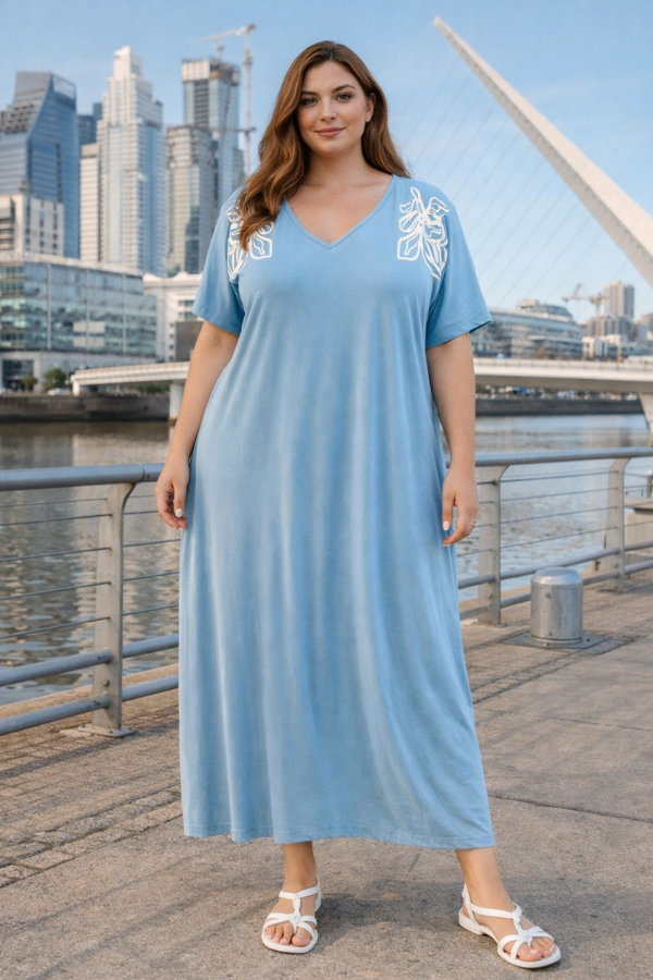 Producto - Maxi Vestidos V Tunicas Toscana  Universal XXL XXXL Celeste