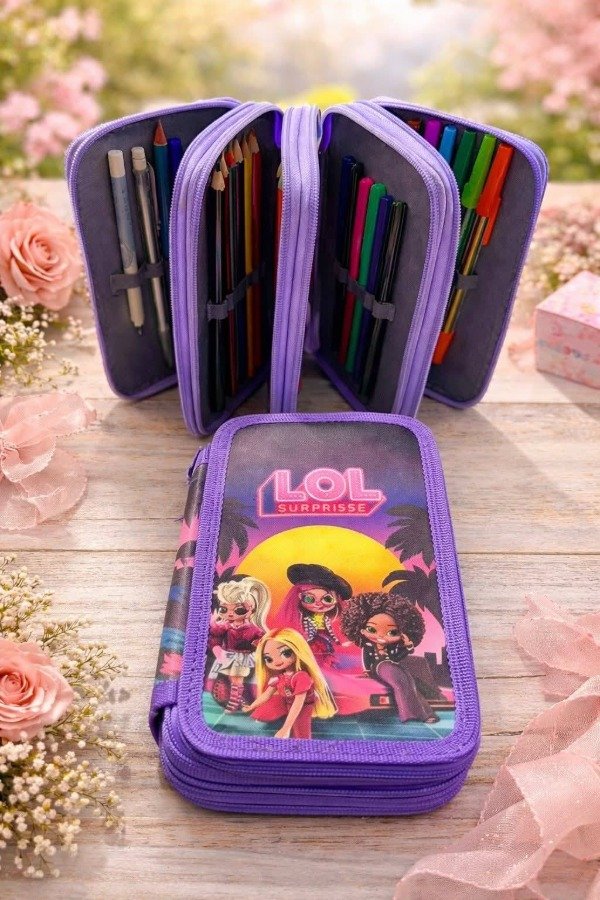 Producto - LINEA ION cartuchera 4 pisos con utiles escolares nena