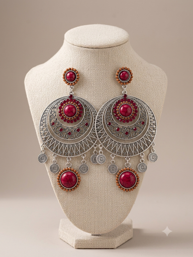Producto - AROS RENDONDOS PLATEADO Y ROJO