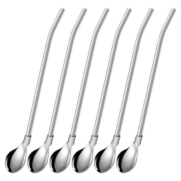 Producto - Cuchara Set X6 Coctel Barman Bombilla Sorbete Acero Inoxidable