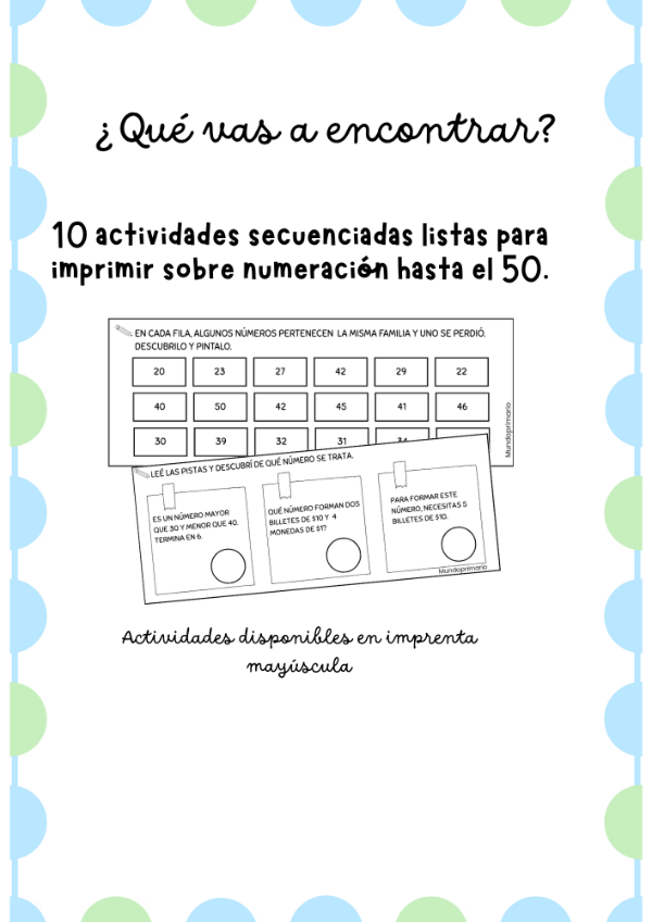 Producto - Fichas de actividades "Numeración hasta 50" - 1