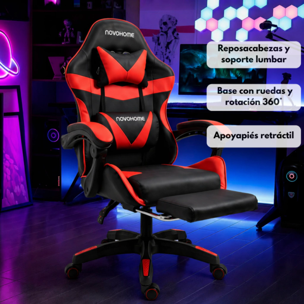 Producto - Silla gamer -apoyabrazos acolchonados -5 ruedas -respaldo alto - NH-GC1000 - 3