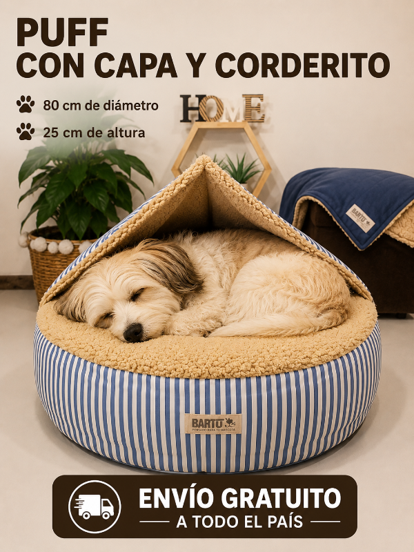 Producto - PUFF PREMIUM CON CAPA RAYADO CELESTE Y BLANCO
