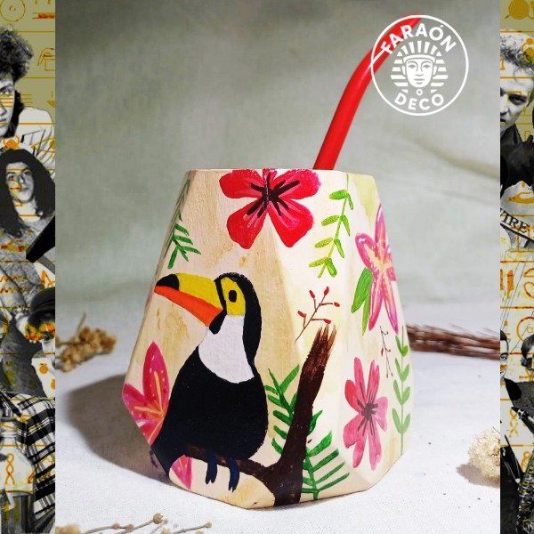 Producto - Mate TROPICAL PINTADO A MANO HEXAGONAL