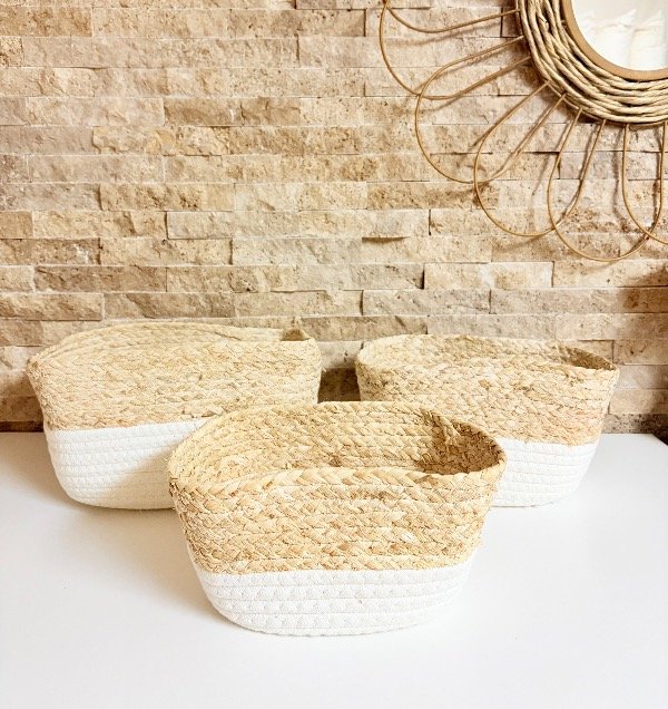 Producto - Cestos rectangulares en 3 medidas cordón crudo y fibra natural
