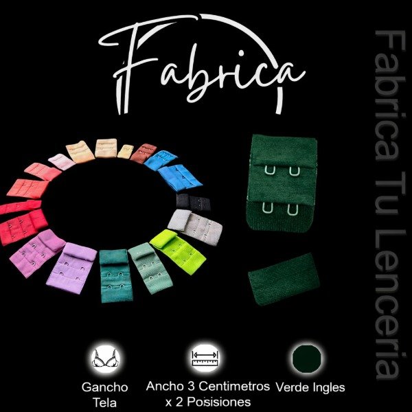 Producto - Gancho de tela Verde Inglés 3cm x 2 posiciones (por unidad)