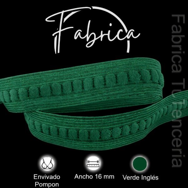 Producto - Envivado o Elástico Partido Pompon Verde Inglés 16mm (1 metro)