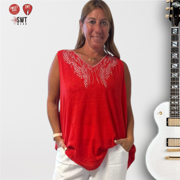 Producto - Musculosa Lino Escote en V Lentejuelas