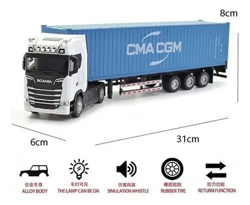 Producto - Camión de Juguete Scania con Acoplado Contenedor BLANCO - 3