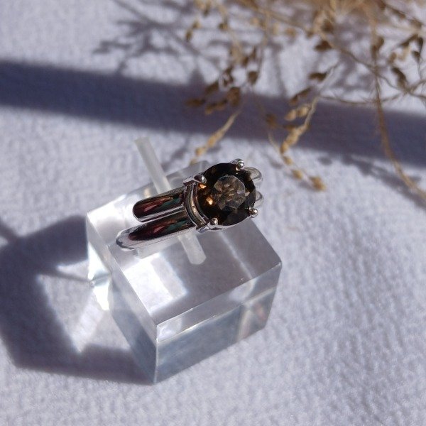 Producto - Anillo Plata 925 Cuarzo Ahumado Ajustable - 6