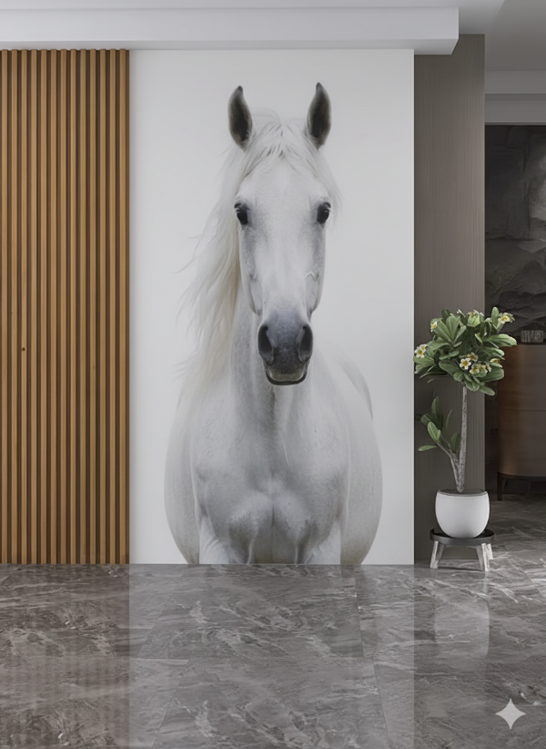 Producto - Placa decorativa PVC 3mm 244x122 diseño caballo blanco sobre fondo claro