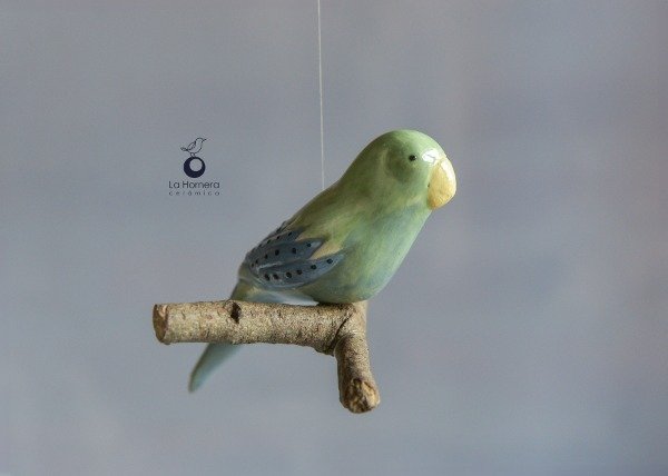 Producto - Pájaro Colgante de Cerámica y Madera Adorno Decorativo hecho a mano POR ENCARGO - 0