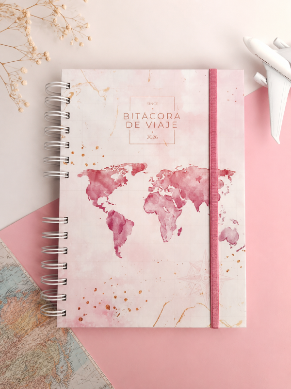 Producto - Cuaderno de viajes Planisferio rosa - 0