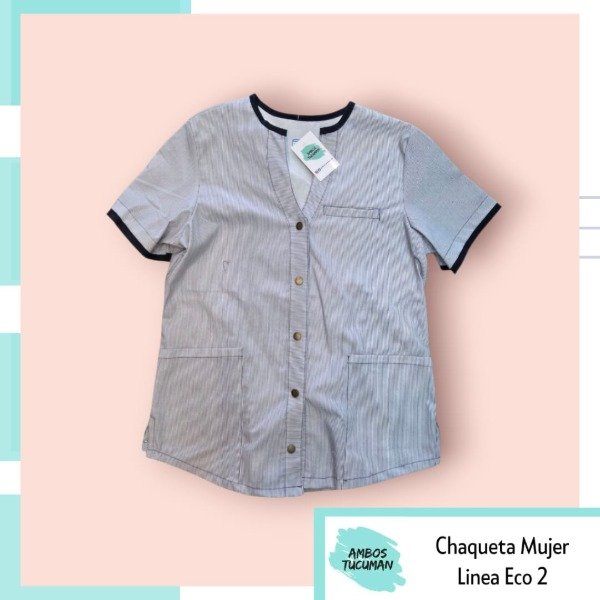 Producto - Chaqueta Eco Rayada detalle Azul con Botones