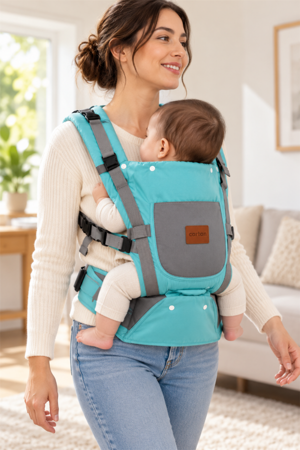 Producto - Mochila porta bebe Cartan turquesa y gris - 2