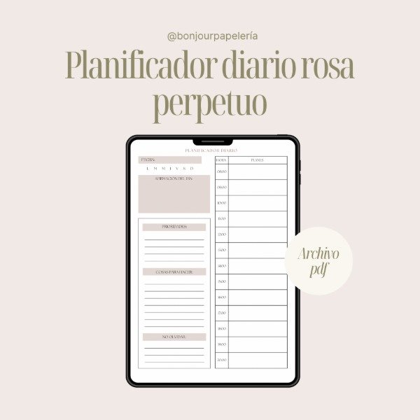 Producto - ARCHIVO DIGITAL planificador diario perpetuo rosa minimalista