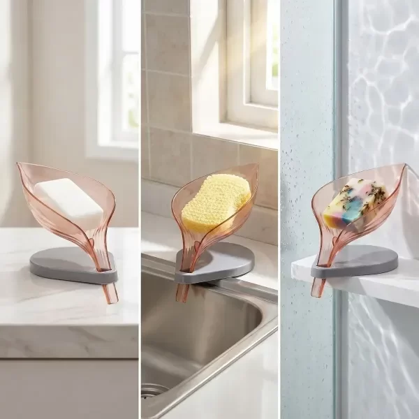 Producto - JABONERA HOJA TRANSPARENTE CON GOTEADOR Y SOPORTE CON VENTOSA - 3